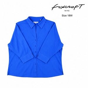 Foxcroft NYC Royal Blue Non Iron Button Down Shirt Womens 18W 3/4 Sleeve Blouse